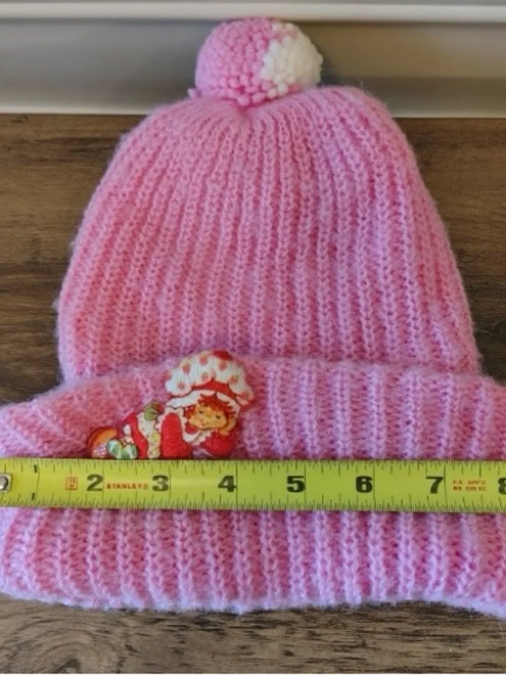 Vtg 80s Knit Strawberry Shortcake Beanie Pom Pom Sock Hat Pink